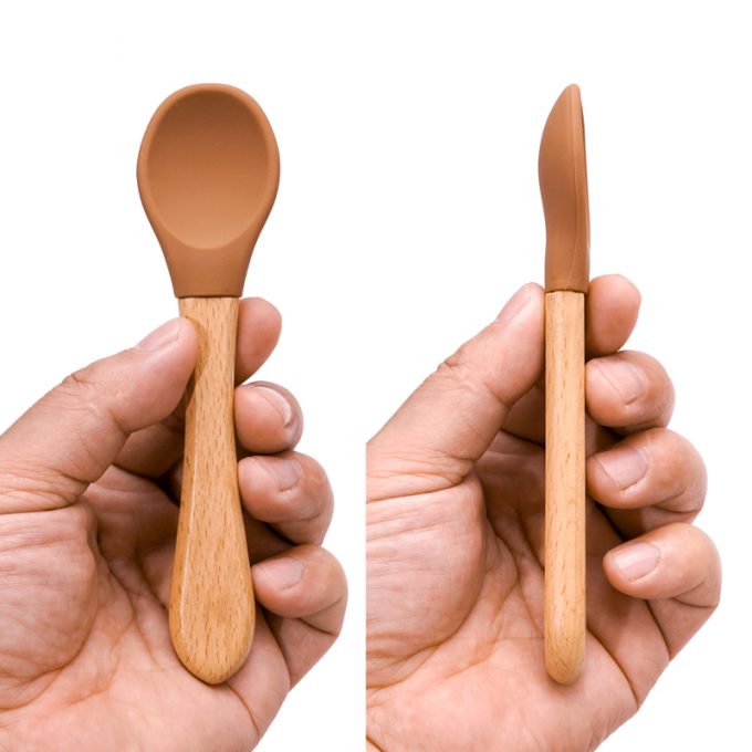 silicone baby spoon with wooden handle