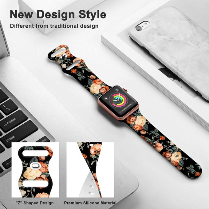 Printing Strap for Apple Watch Band 45MM 44MM 40MM 38MM 42MM Floral Silicone Belt Watchband Bracelet iWatch Series 3 4 5 6 SE 7
