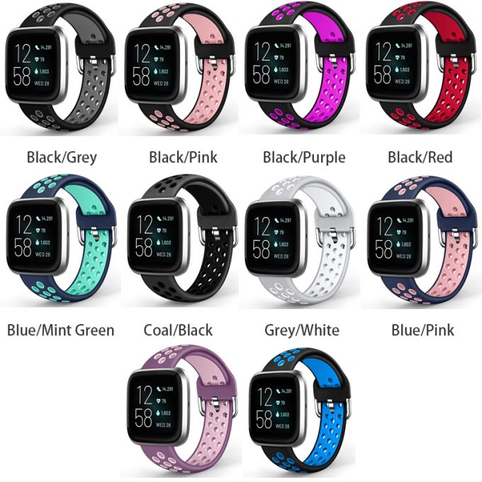 breathable silicone replacement wristbands for Fitbit Versa 2 smartwatch color chart