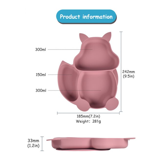 Baby Silicone Plates With Suction Squirrel shape